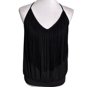 bebe Black Fringe Halter Blouse